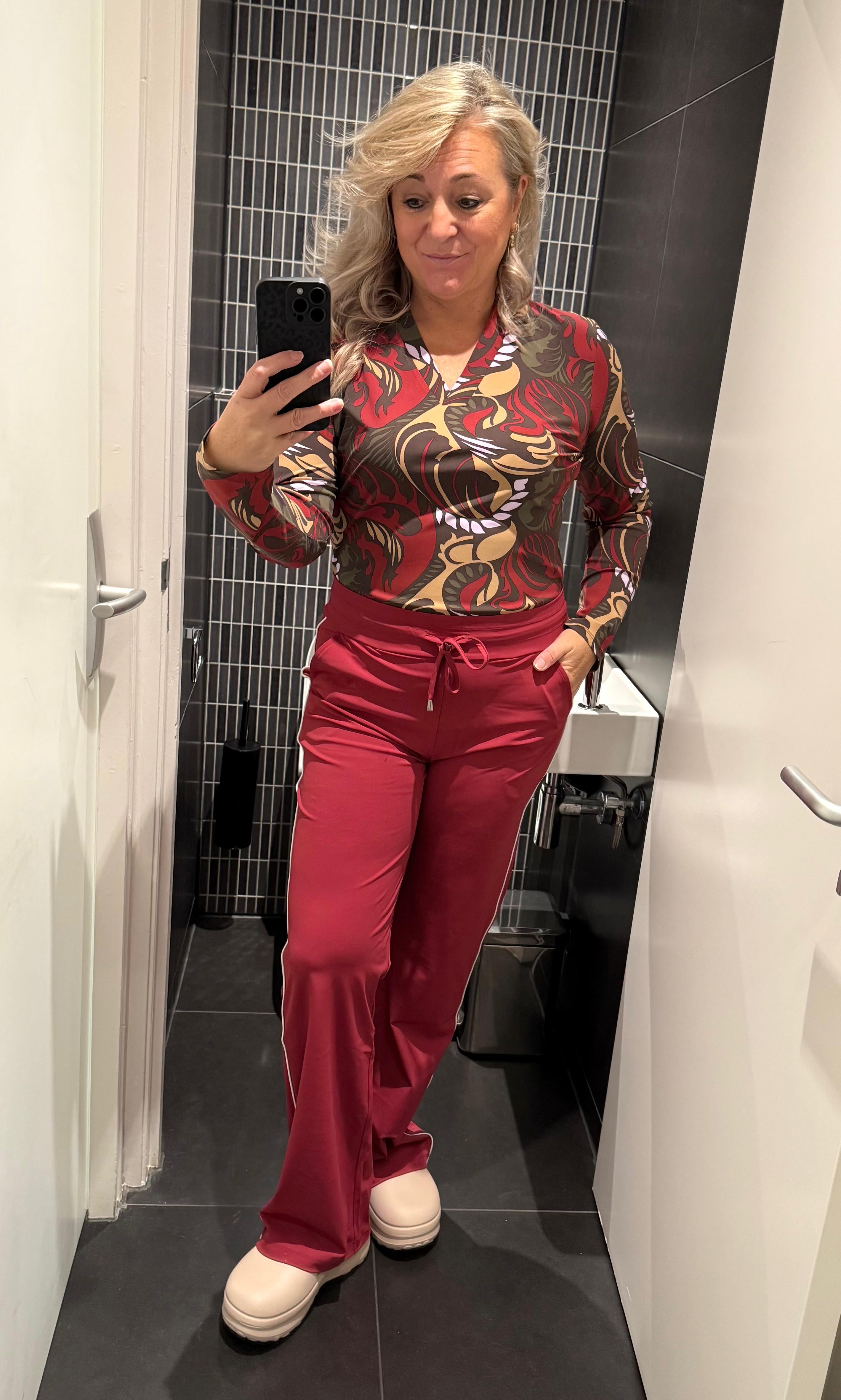 Burgundy straight leg striped